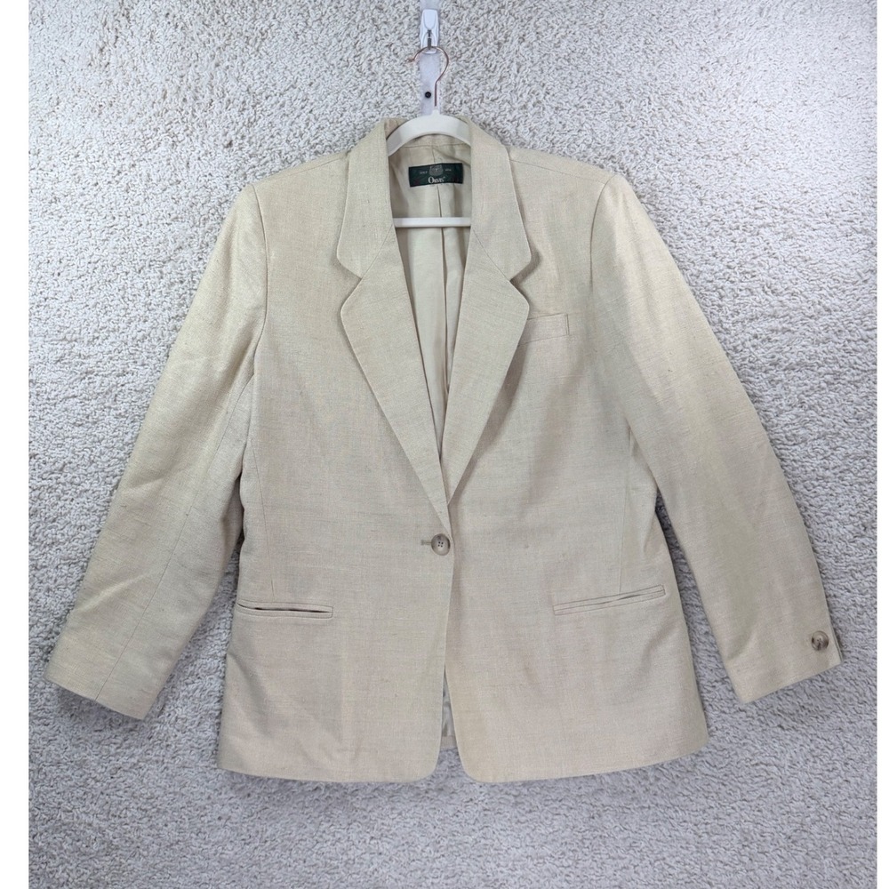 Orvis Silk Blazer Women 14 Beige Vintage Single Button Professional Jacket